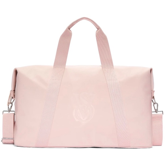 VICTORIA'S SECRET Metallic Light Pink Duffle Bag Tote Bag Blush Pink Travel Bag - Picture 1 of 6